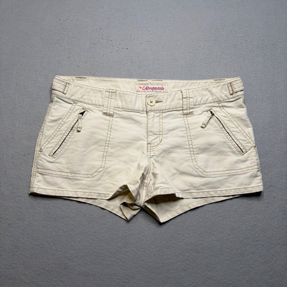 Aeropostale Cargo Shorts Women 7/8 Cream Vintage Y2K Low Rise Utility Cotton